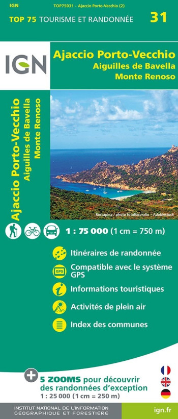 TOP75031 AJACCIO PORTO VECCHIO AIGUILLES DE BAVELLA MONTE ROTONDO - XXX - IGN