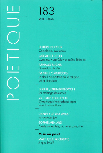 POETIQUE, N  183 - COLLECTIF DIRIGE PAR MICHEL CH - SEUIL