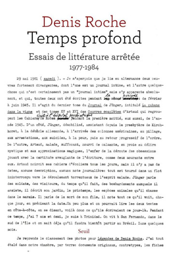 TEMPS PROFOND - ESSAIS DE LITTERATURE ARRETEE 1977-1984 - ROCHE DENIS - SEUIL