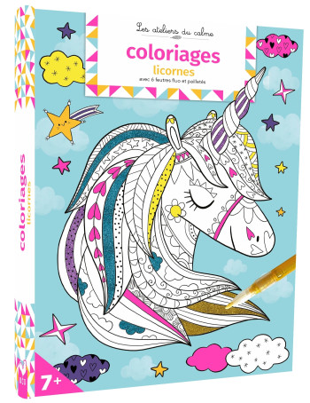 Coloriages licornes - pochette avec feutres - Amandine Notaert - DEUX COQS D OR