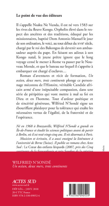 Un océan, deux mers, trois continents - Wilfried N'Sondé - ACTES SUD