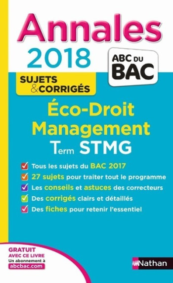 Annales bac - Eco Droit STMG - corrige 2018 -  Collectif - NATHAN