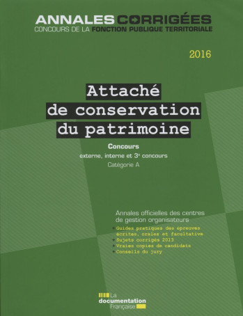 Attaché de conservation du patrimoine 2016 concours externe, interne, ... -  CIG Petite Couronne - DOC FRANCAISE